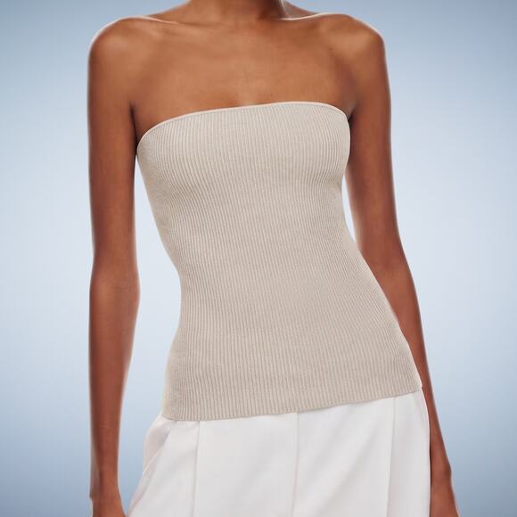 Aritzia Tops - Aritzia Babaton Sculpt Ribbed Knit Strapless Tube Top Beige Small